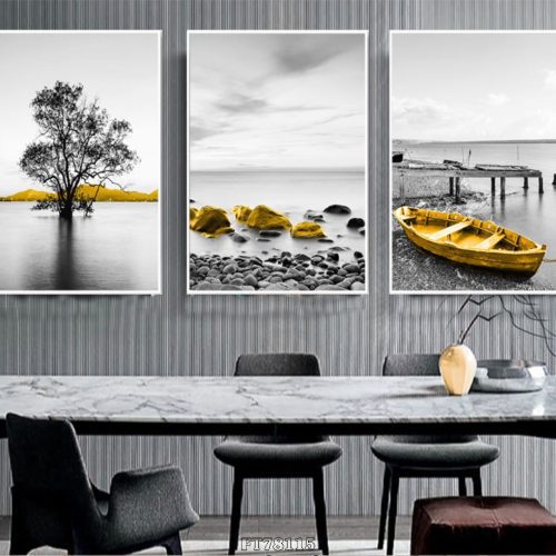 Tranh thuyền vàng và cây trên mặt hồ FT78115
