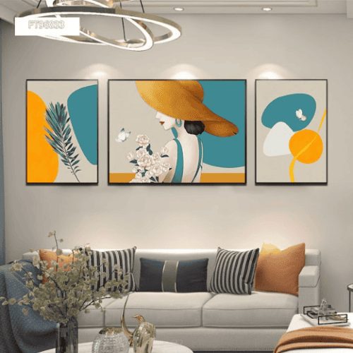 Tranh treo tường cô gái và hoa lá FT96033