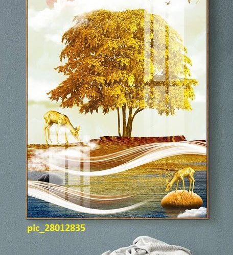 Tranh nai vàng đứng dưới cây tài lộc pic_28012835