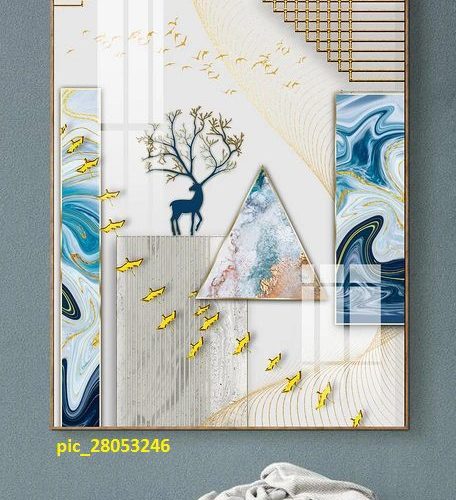 Tranh trừu tượng nai sừng hoa và hình khối pic_28053246