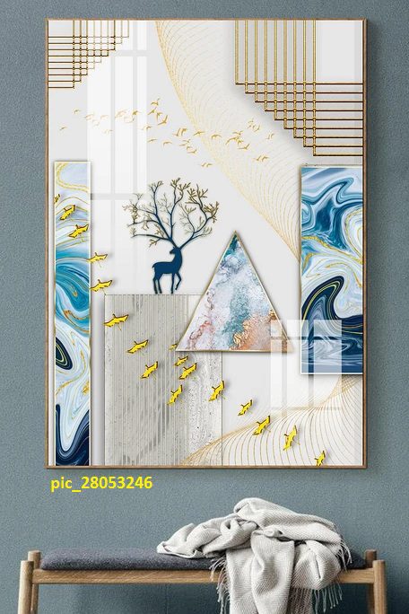 Tranh trừu tượng nai sừng hoa và hình khối pic_28053246