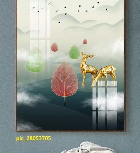 Tranh hình lá 3D và hươu nai pic_28053705