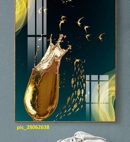 Tranh trang trí hình ly rượu và én vàng pic_28062638