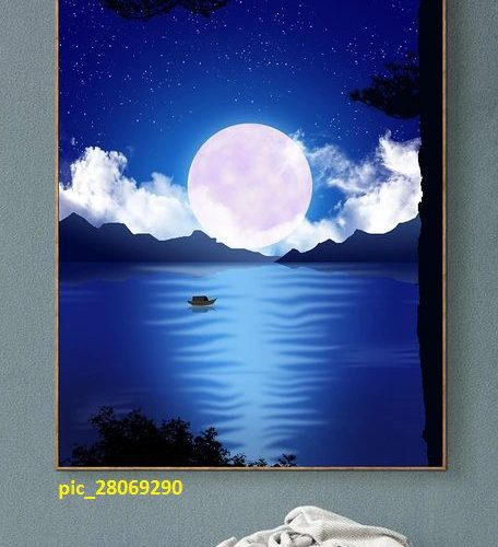 Tranh thuyền nhỏ và trăng tròn pic_28069290