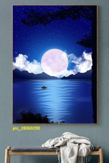 Tranh thuyền nhỏ và trăng tròn pic_28069290
