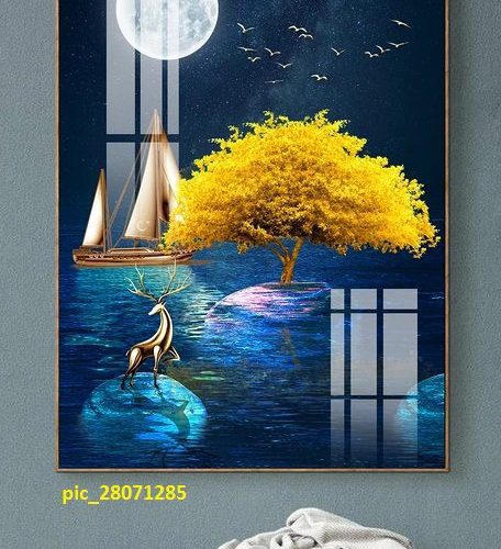 Tranh tráng gương thuyền vàng và nai pic_28071285