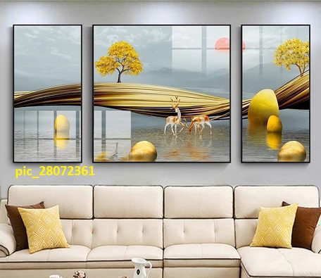 Tranh tráng gương hươu nai đứng trên mặt nước pic_28072361