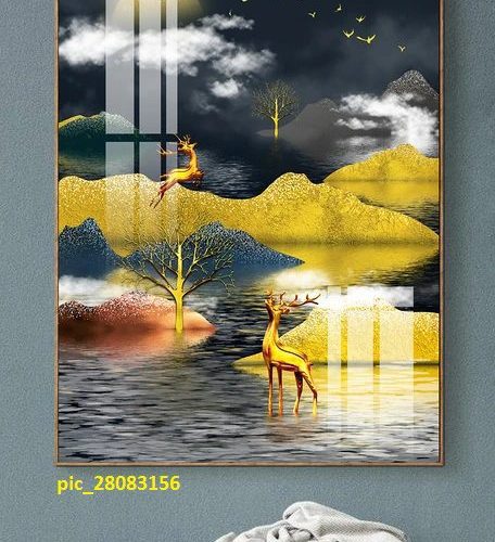 Tranh pha lê sắc màu và nai vàng pic_28083156