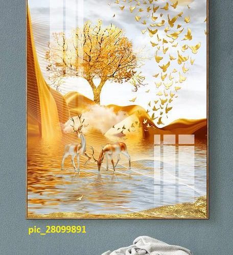 Tranh phong cảnh núi vàng và nai pic_28099891