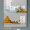 Tranh 3D núi vàng và cành hoa đào pic_28102802