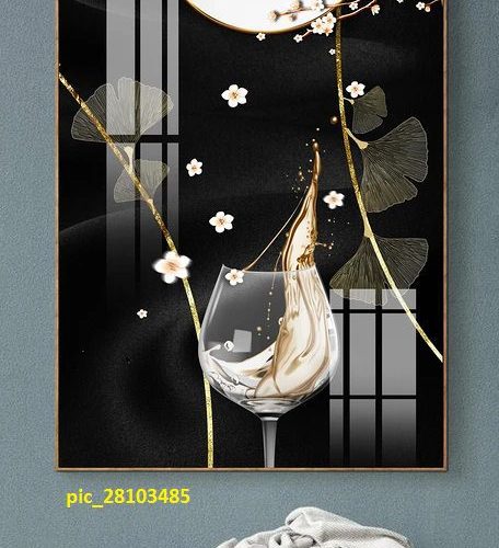 Tranh nghệ thuật hoa lá và ly rượu pic_28103485