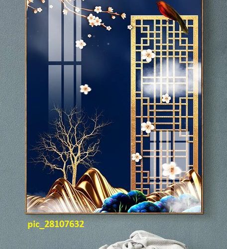 Họa tiết 3D và cành hoa trắng pic_28107632
