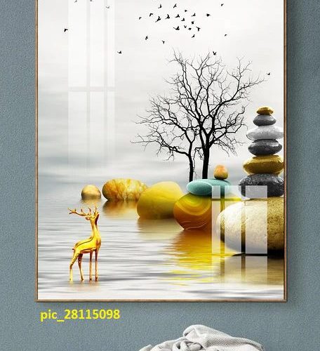 Tranh 3D nai và đá pha lê pic_28115098