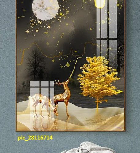 Tranh trừu tượng nai đứng dưới ánh trăng pic_28116714