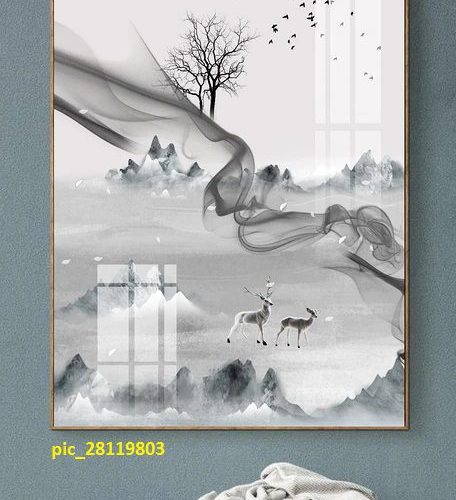 Tranh nghệ thuật hươu nai trắng đen pic_28119803