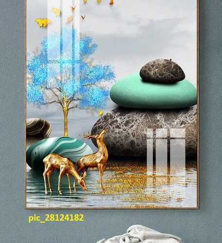 Tranh hươu vàng và cây lá xanh pic_28124182