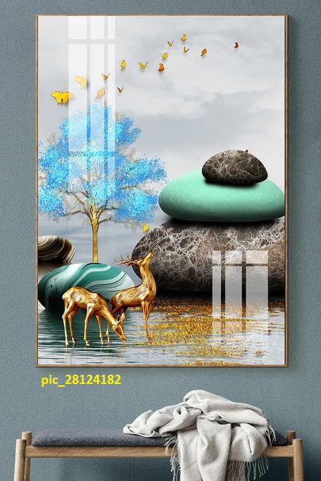 Tranh hươu vàng và cây lá xanh pic_28124182