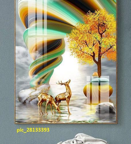Tranh tráng gương sắc màu và nai vàng pic_28133393