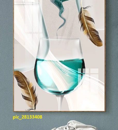 Tranh ly rượu xanh và lông vũ pic_28133408