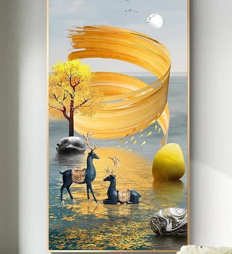 Tranh 3D cây tài lộc và hươu xanh pic_28133425