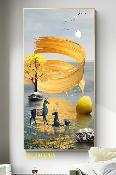 Tranh 3D cây tài lộc và hươu xanh pic_28133425