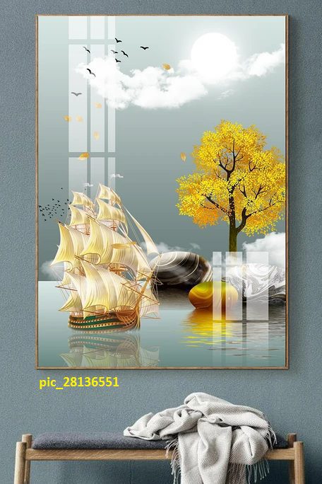 Tranh thuyền và cây tài lộc pic_28136551