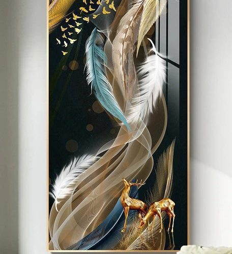 Tranh hươu vàng và lông vũ pic_28136579