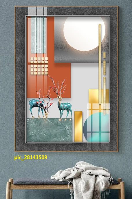 Tranh trừu tượng nai xanh sừng hoa pic_28143509