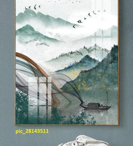 Tranh phong cảnh sơn thủy và thuyền nhỏ pic_28143511