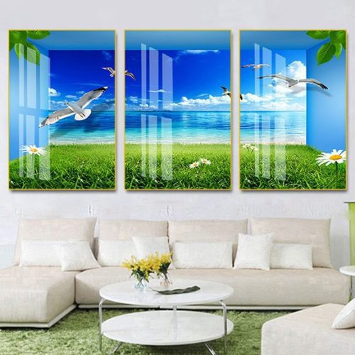 Tranh chim hải âu bay trên bầu trời xanh D10