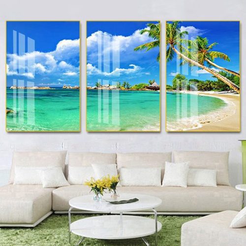 Tranh 3D cây dừa bờ biển D11