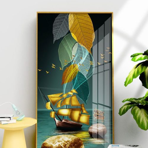 Tranh thuyền buồm và những chiếc lá FT10057