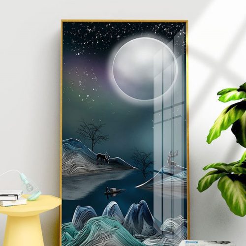 Tranh cảnh đẹp sông núi ánh trăng FT10068