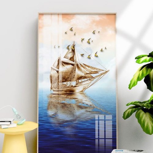 Tranh tráng gương thuyền buồm vàng FT10113