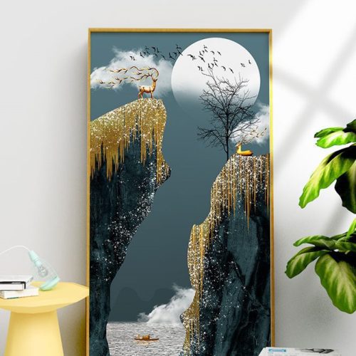 Tranh tráng gương hươu trừu tượng FT10216