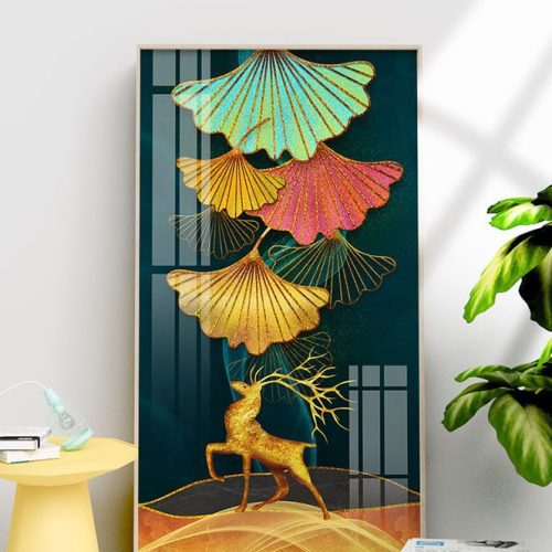 Tranh nai và lá hình quạt sắc màu FT10246
