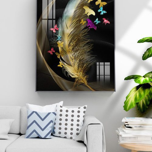 Tranh lông vũ và đàn bướm sắc màu FT10433