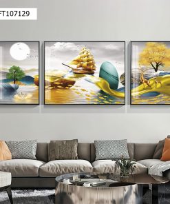 Tranh thuyền buồm thiên nga và hươu FT107129