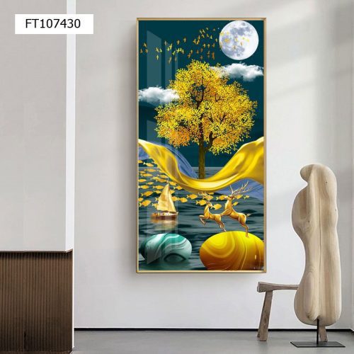 Tranh nai vàng và đàn cá vàng FT107430