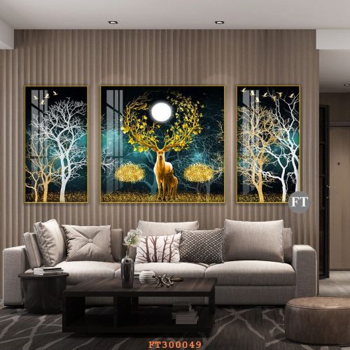 Tranh hươu sừng hoa dưới trăng FT300049