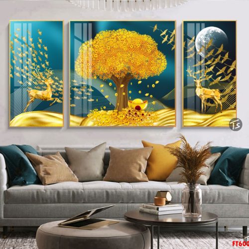 Tranh đôi nai vàng và cây tài lộc FT60096