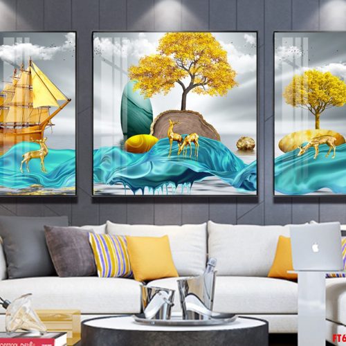 Tranh tráng gương hiện đại nai vàng FT60203