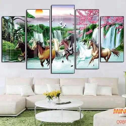 Tranh 5D ngựa phi trên thác nước MD375
