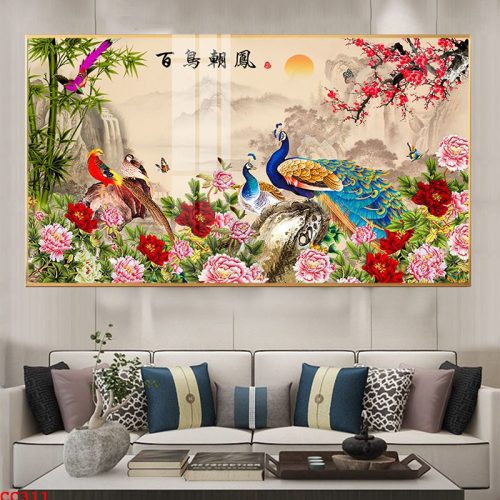 Tranh 3D chim công và hoa mẫu đơn CC311