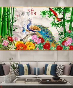 Tranh đôi chim công và hoa mẫu đơn CC331