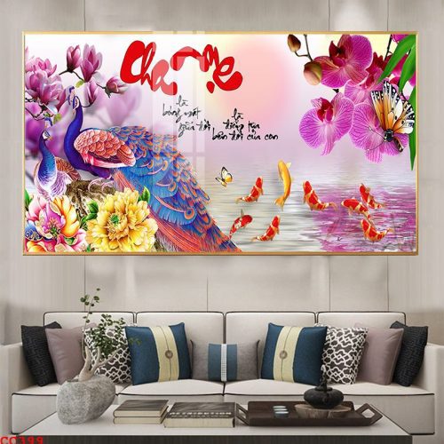 Tranh chim công và chữ thư pháp CC399