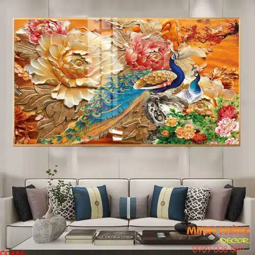 Tranh chim công hoa mẫu đơn CC486