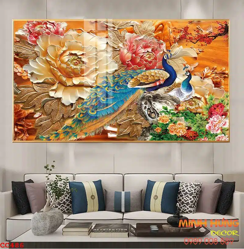 Tranh chim công hoa mẫu đơn CC486