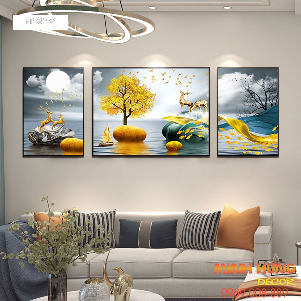 Tranh hươu vàng đứng trên đá FT96192
