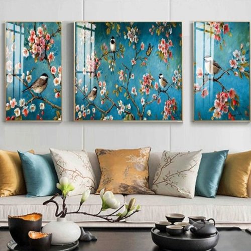 Tranh đàn chim đậu trên cành mai SNO 16036